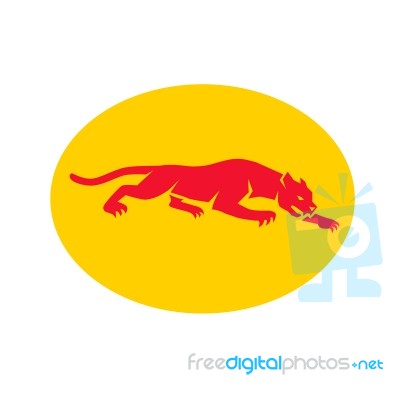 Panther Crouching Oval Retro Stock Image