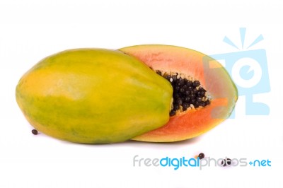 Papaya Fruit On White Stock Photo