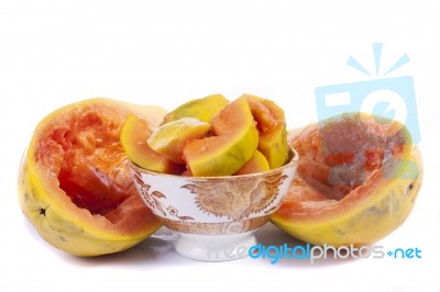 Papaya Fruit Sliced Stock Photo