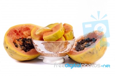 Papaya Fruit Sliced Stock Photo