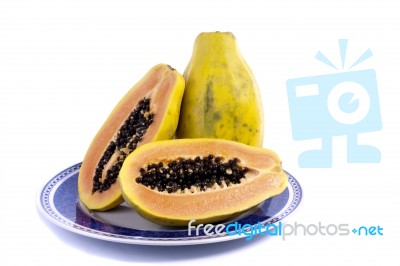 Papaya Fruit Sliced Stock Photo