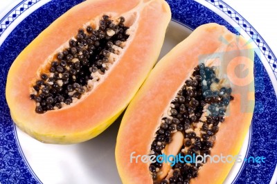 Papaya Fruit Sliced Stock Photo