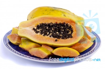 Papaya Fruit Sliced Stock Photo