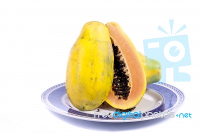 Papaya Fruit Sliced Stock Photo