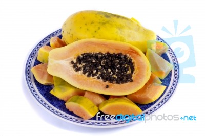 Papaya Fruit Sliced Stock Photo