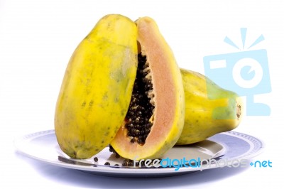 Papaya Fruit Sliced Stock Photo