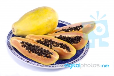 Papaya Fruit Sliced Stock Photo