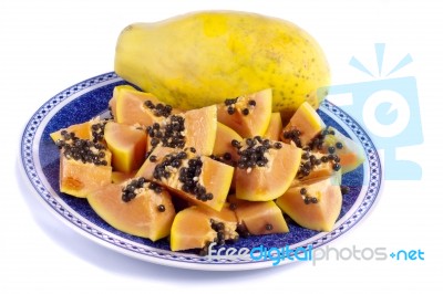 Papaya Fruit Sliced Stock Photo