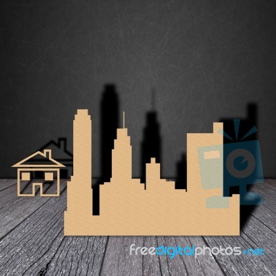 Paper City On Wood Stock Image