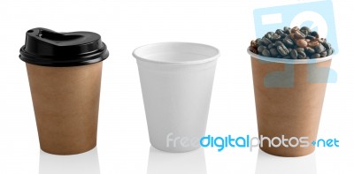 Paper Coffee Cups Isolated On White Stock Photo