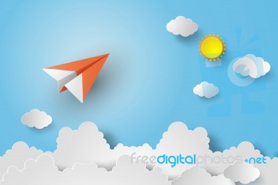 Paper Plane On Blue Sky Stock Image