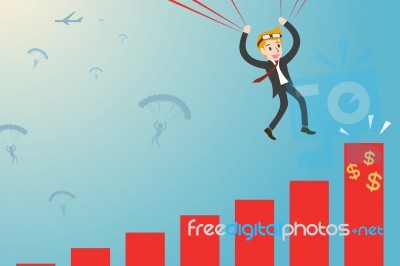 Parachute Business Man Landing To Success Stock Image