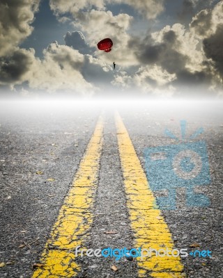 Parachute On The Sky, Road To Success Stock Photo