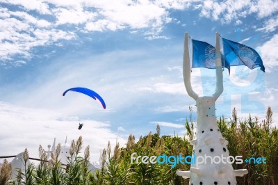 Paraglider Over Punta Del Este, The Atlantic Coast, Uruguay Stock Photo