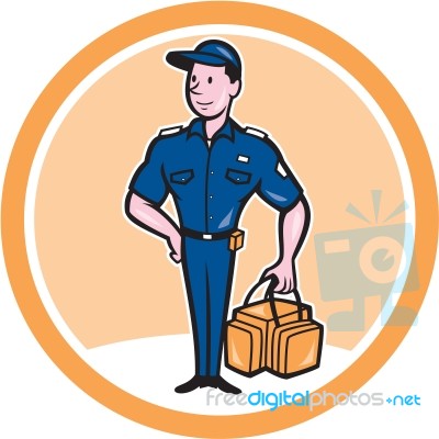 Paramedic Holding Bag Circle Cartoon Stock Image