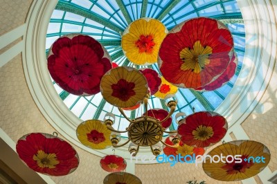 Parasols Suspended From The Ceiling Of The Bellagio Hotel Stock Photo