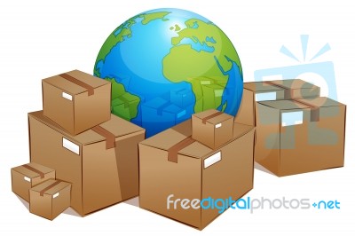 Parcel With Globe Stock Image