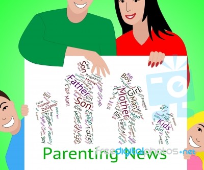 Parenting News Indicates Mother And Baby And Child Stock Image