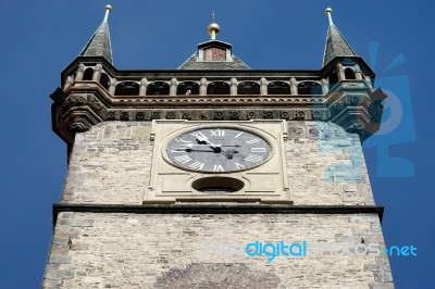 Partial View Of The Old Town City Hall In Prague Stock Photo