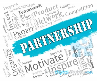 Partnership Words Indicates Working Together And Cooperation Stock Image