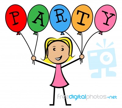 Party Balloons Represents Young Woman And Kids Stock Image