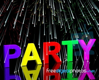 Party Word With Fireworks Stock Image