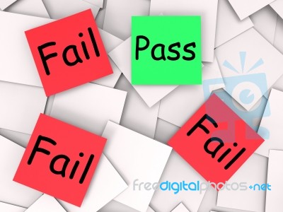 Pass Fail Post-it Notes Mean Approved Or Unsuccessful Stock Image