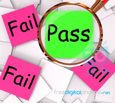 Pass Fail Post-it Papers Mean Approved Or Unsuccessful Stock Image