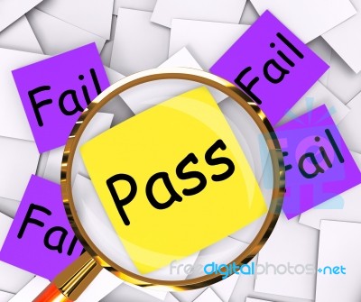 Pass Fail Post-it Papers Shows Acceptable Or Unsatisfactory Stock Image