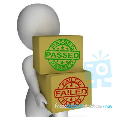 Passed And Failed Boxes Mean Product Testing Or Validation Stock Image