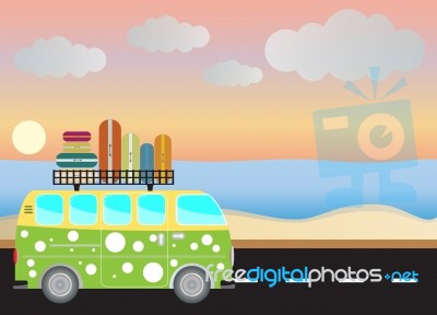  Passenger Van Car With Seascape Background Stock Image