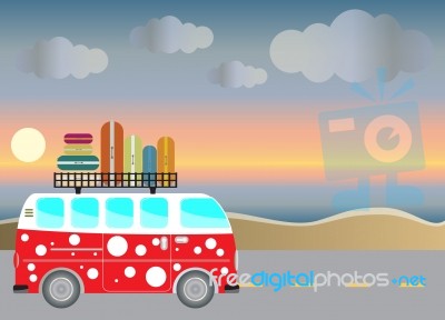  Passenger Van Car With Seascape Background Stock Image