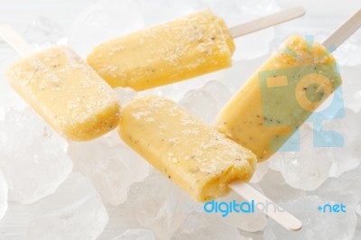 Passion Fruit  Popsicle Yummy Fresh Summer Fruit Sweet Dessert Still Life Stock Photo