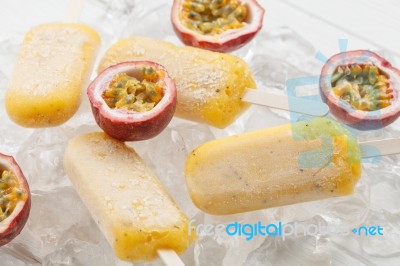 Passion Fruit  Popsicle Yummy Fresh Summer Fruit Sweet Dessert Still Life Stock Photo