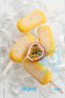 Passion Fruit  Popsicle Yummy Fresh Summer Fruit Sweet Dessert Still Life Stock Photo