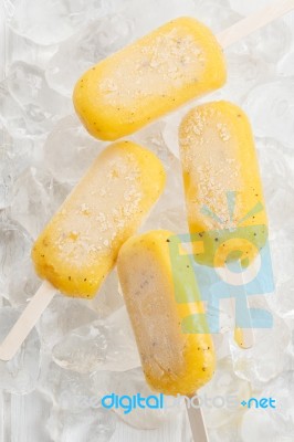 Passion Fruit  Popsicle Yummy Fresh Summer Fruit Sweet Dessert Still Life Stock Photo