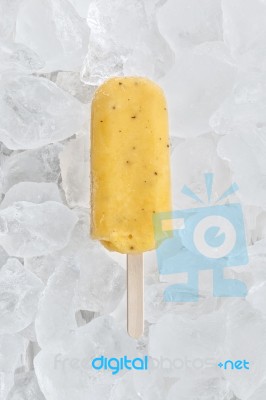 Passion Fruit  Popsicle Yummy Fresh Summer Fruit Sweet Dessert Wood Teak White Stock Photo