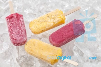 Passion Fruit Red Grapes Popsicle Yummy Fresh Summer Fruit Sweet Dessert Stock Photo