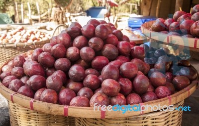 Passion Fruits Are In The Basket Stock Photo