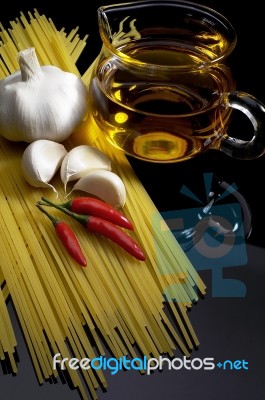 Pasta Garlic Extra Virgin Olive Oil And Red Chili Pepper Stock Photo