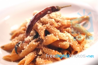 Pasta in Plate Stock Photo