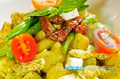 Pasta Pesto And Vegetables Stock Photo