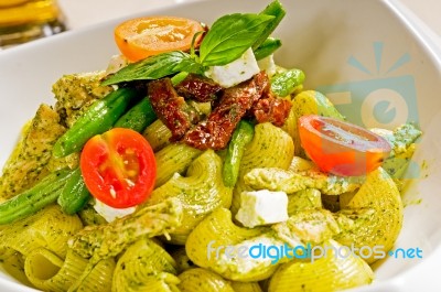 Pasta Pesto And Vegetables Stock Photo