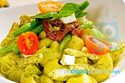 Pasta Pesto And Vegetables Stock Photo