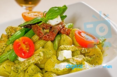 Pasta Pesto And Vegetables Stock Photo