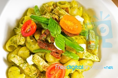 Pasta Pesto And Vegetables Stock Photo