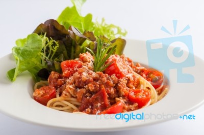 Pasta Red Sauce With Minced Pork Stock Photo