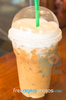 Pastic Glass Of Iced Coffee Cappuccino Stock Photo