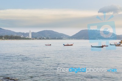 Patong Beach On Twilight Cloudy, Phuket, Thailand. It Is Well-kn… Stock Photo