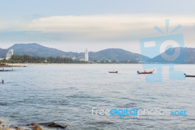 Patong Beach On Twilight Cloudy, Phuket, Thailand. It Is Well-kn… Stock Photo